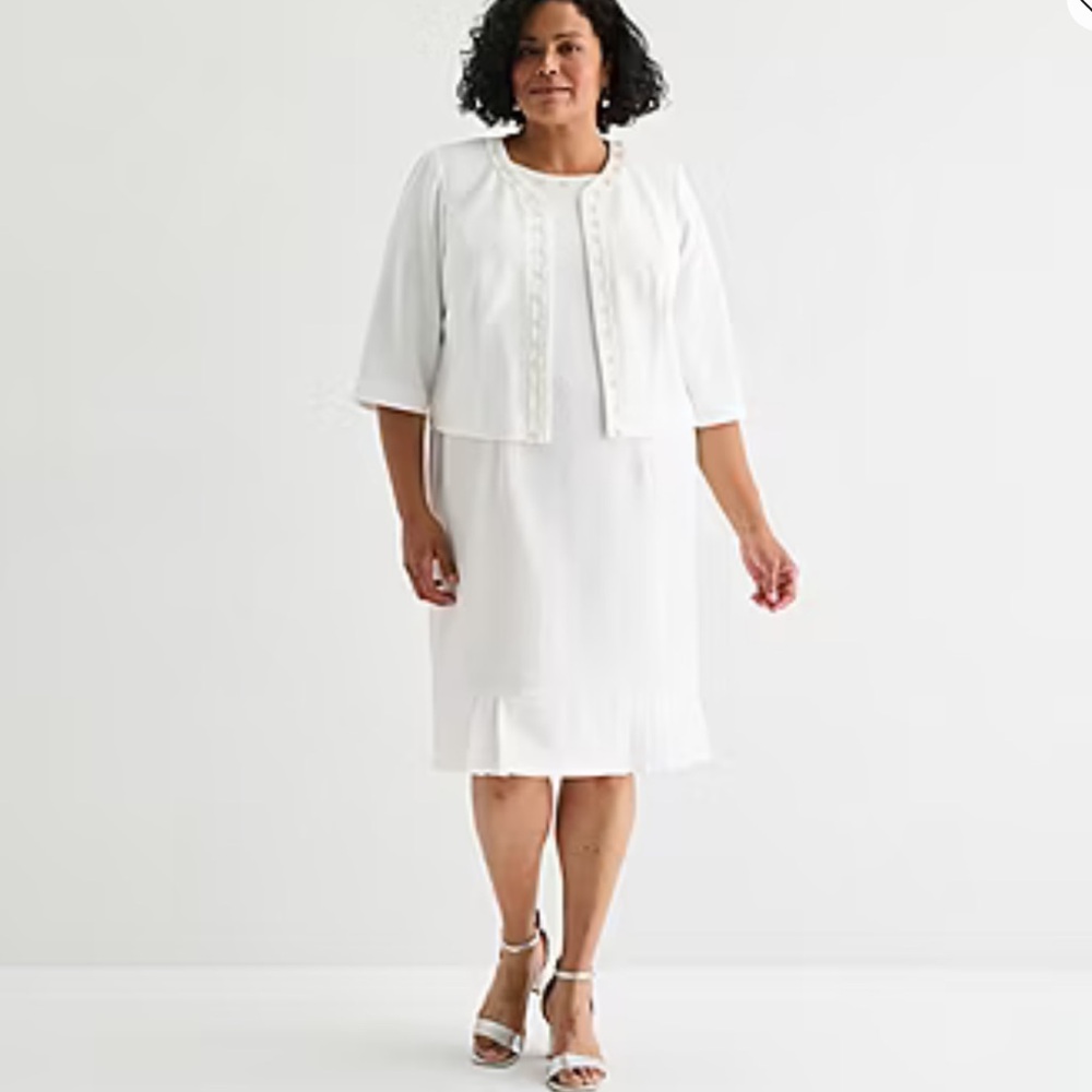 🎀NEW~MAYA BROOKE Womens Pearl Trim Jacket Dress SIZE 14